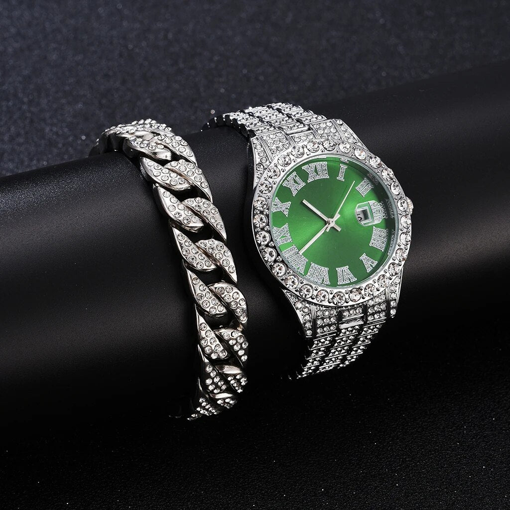 Stainless Steel Iced Out Watch Men Luxury Waterproof Watch
