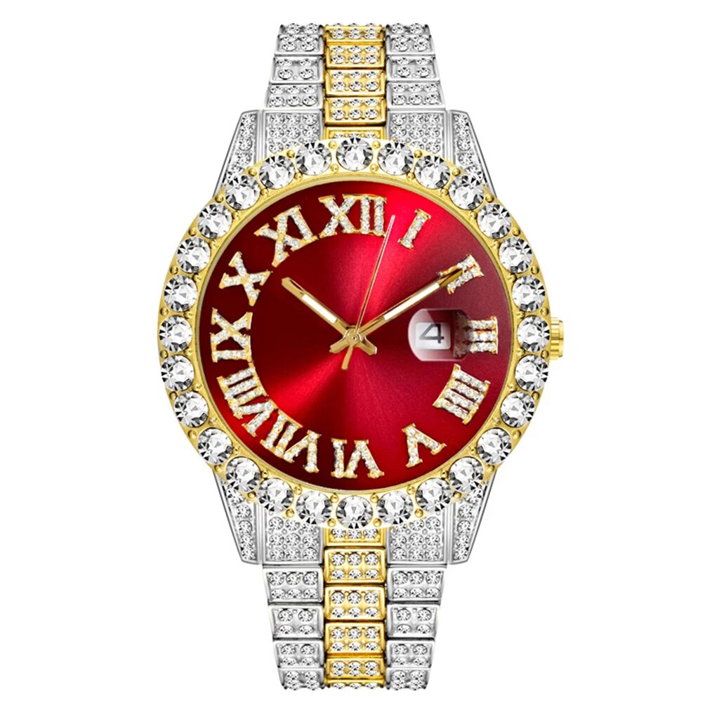 Stainless Steel Iced Out Watch Men Luxury Waterproof Watch