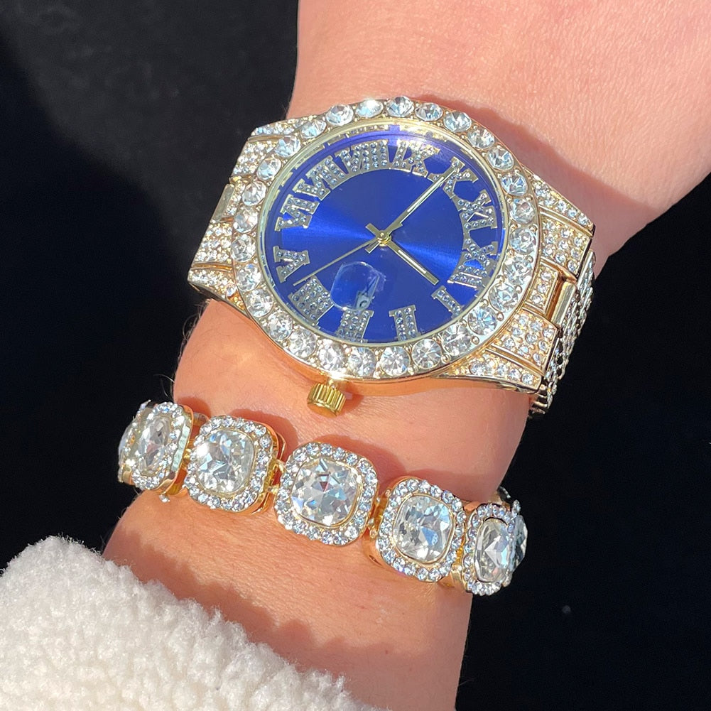Cuban Quartz Bling Full Rhinestones Watches