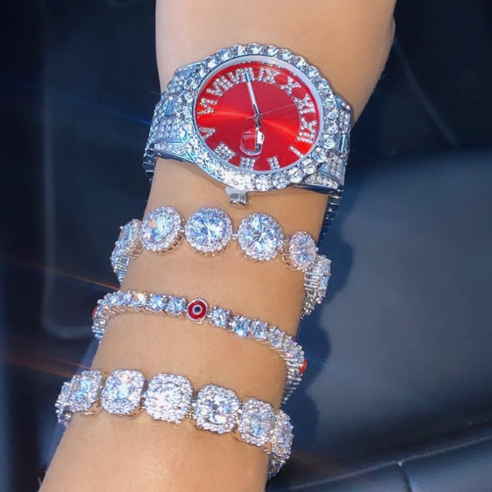 Cuban Quartz Bling Full Rhinestones Watches