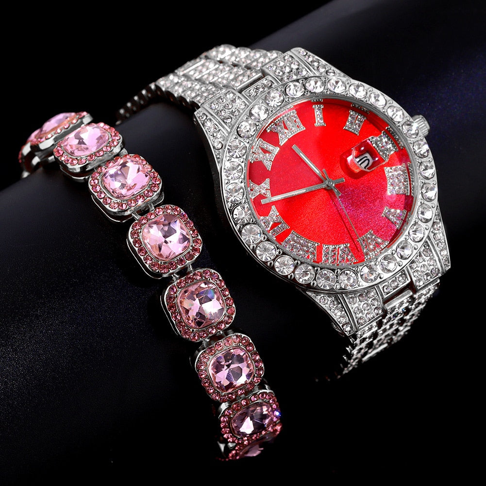 Cuban Quartz Bling Full Rhinestones Watches