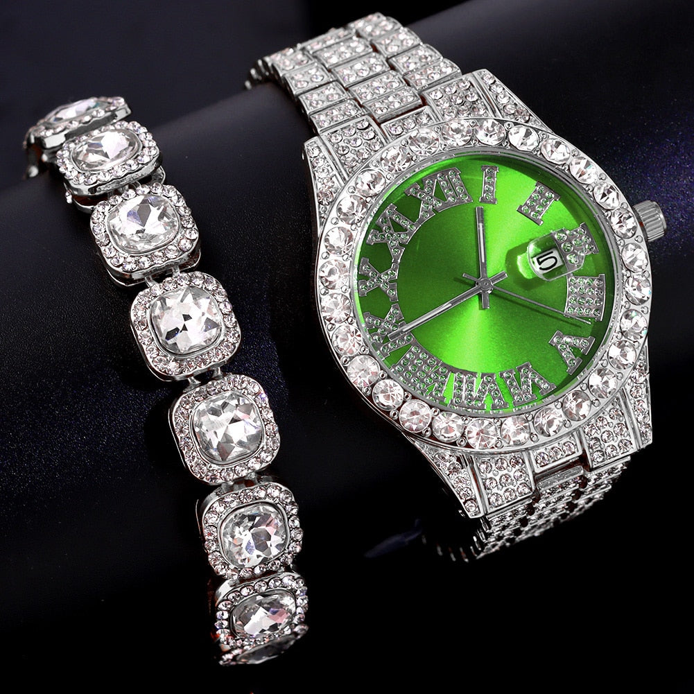 Cuban Quartz Bling Full Rhinestones Watches