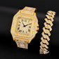 Shine Crystal Iced Out Watch With Full Rhinestones Paved Luxury Rhombus Cuban Link Chain