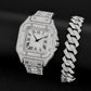 Shine Crystal Iced Out Watch With Full Rhinestones Paved Luxury Rhombus Cuban Link Chain