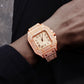 Shine Crystal Iced Out Watch With Full Rhinestones Paved Luxury Rhombus Cuban Link Chain