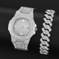 Shine Crystal Iced Out Watch With Full Rhinestones Paved Luxury Rhombus Cuban Link Chain