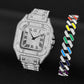Shine Crystal Iced Out Watch With Full Rhinestones Paved Luxury Rhombus Cuban Link Chain