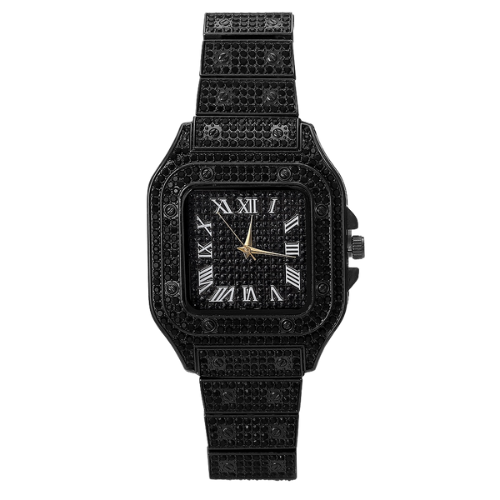 Shine Crystal Iced Out Watch With Full Rhinestones Paved Luxury Rhombus Cuban Link Chain